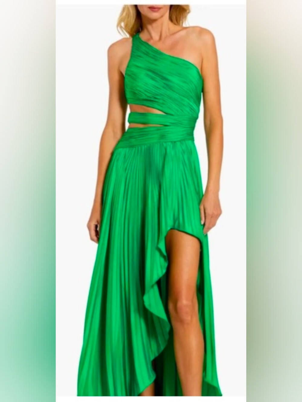 Ieena for Mac Duggal Green One-Shoulder Emerald Green Pleated Maxi Dress
